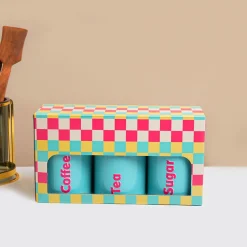 MARKET99 Turquoise Iron Coffee, Tea & Sugar Jars - (1000 ml Each, Set Of 3)