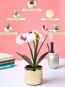 Market99 White Artificial Orchid Flower With Golden Pot