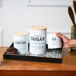 MARKET99 White Iron Coffee, Tea & Sugar Jars - (1000 ml Each, Set Of 3)