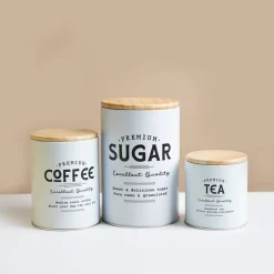 MARKET99 White Iron Coffee, Tea & Sugar Jars - (1000 ml Each, Set Of 3)