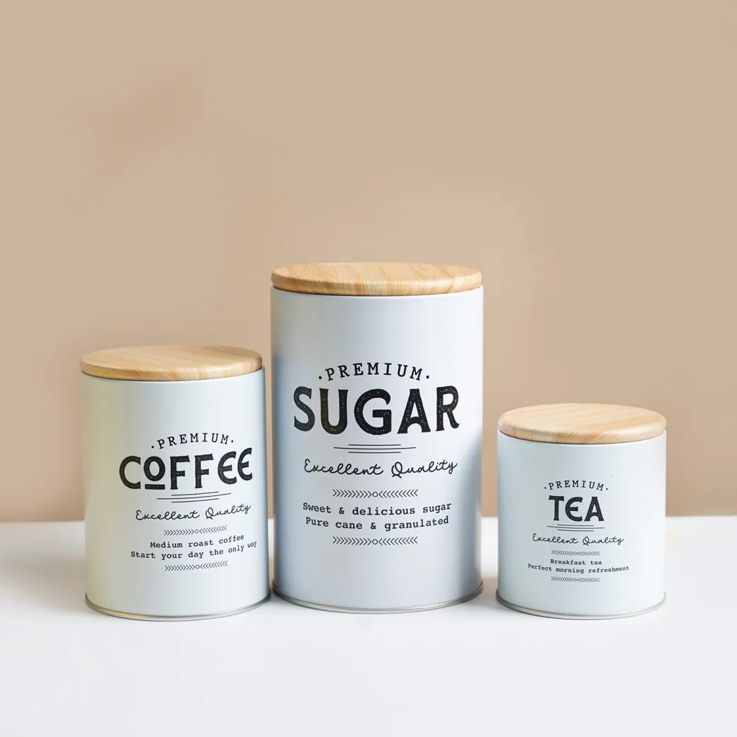 MARKET99 White Iron Coffee, Tea & Sugar Jars - (1000 ml Each, Set Of 3)