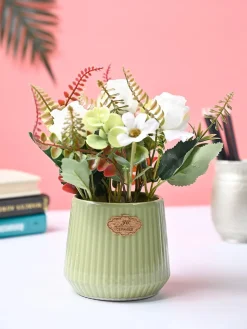 Market99 White Rose Flower With Green Pot