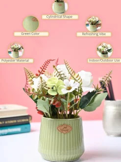 Market99 White Rose Flower With Green Pot
