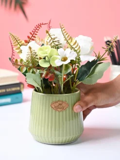 Market99 White Rose Flower With Green Pot