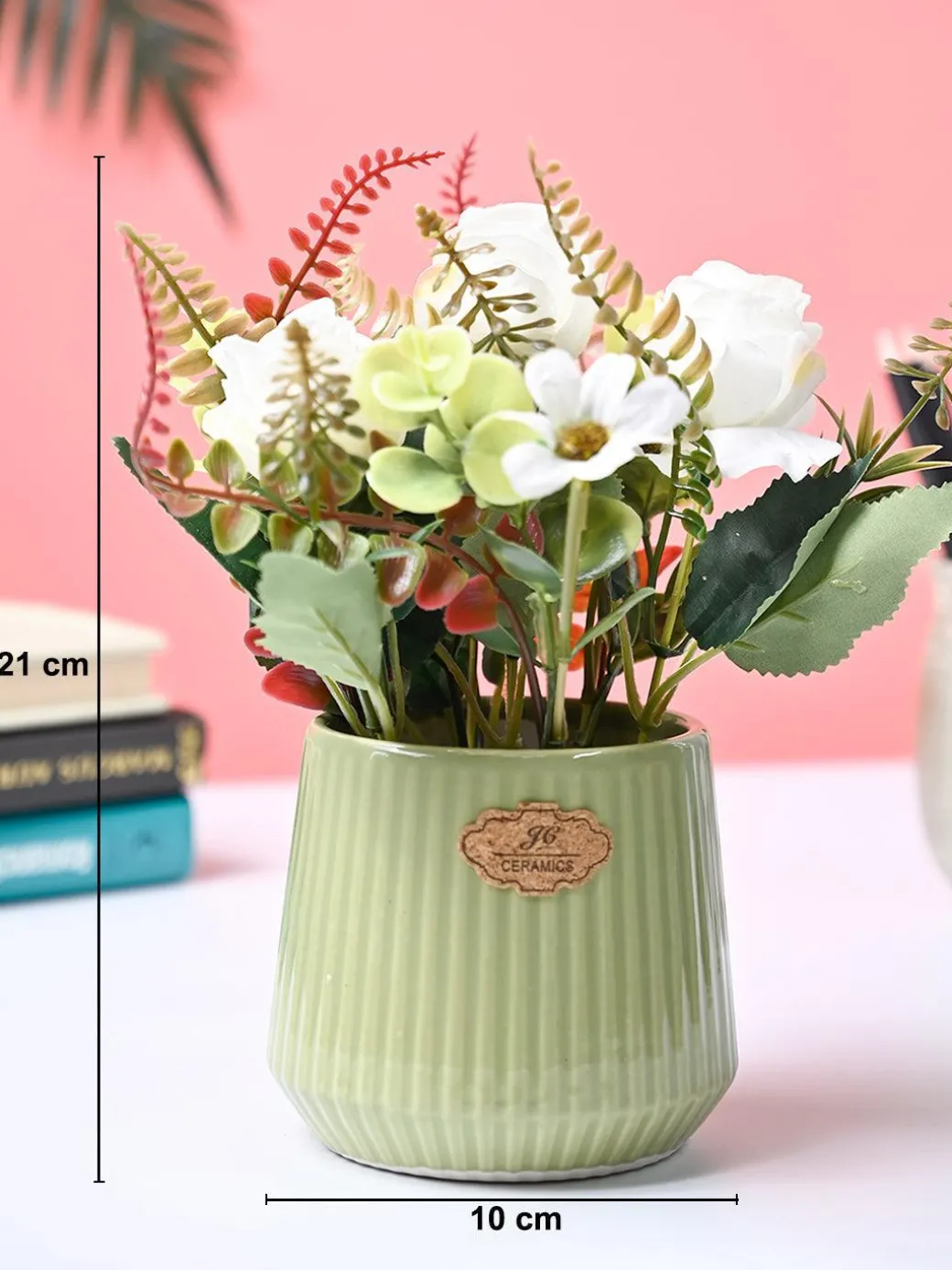 Market99 White Rose Flower With Green Pot