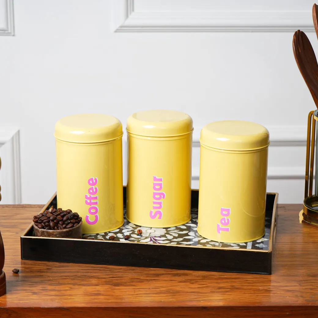 MARKET99 Yellow Iron Coffee, Tea & Sugar Jars - (1000 ml Each, Set of 3)