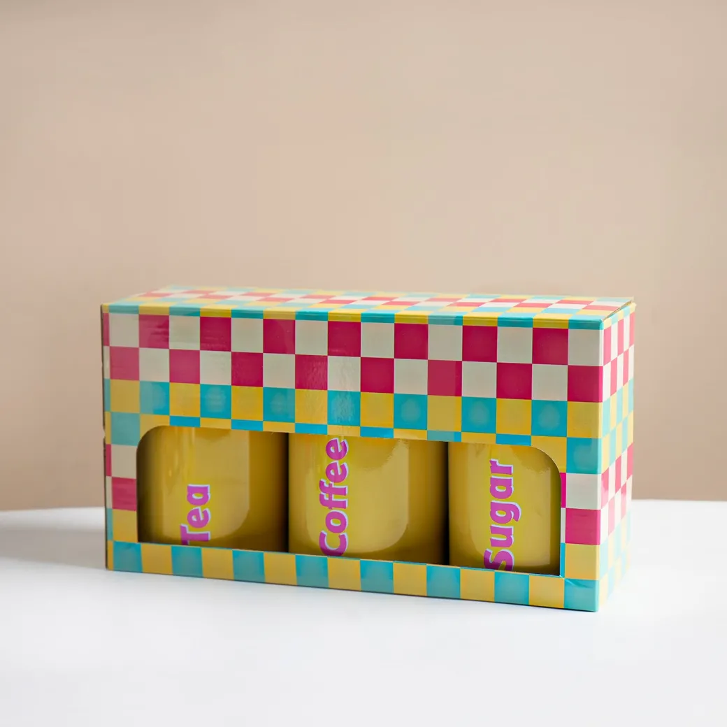 MARKET99 Yellow Iron Coffee, Tea & Sugar Jars - (1000 ml Each, Set of 3)