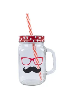 Mason Mug With Straw Set Of 2 (Each 450 Ml)