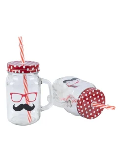 Mason Mug With Straw Set Of 2 (Each 450 Ml)