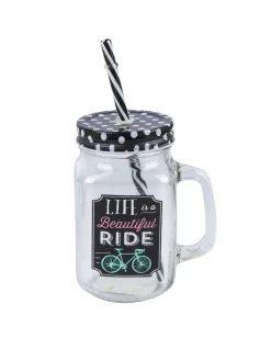 Mason Mug With Straw Set Of 2 (Each 450 Ml)