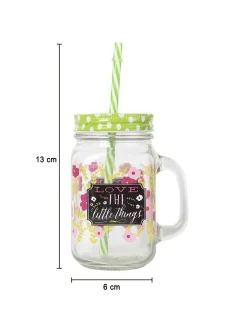 Mason Mug With Straw Set Of 2 (Each 450 Ml)