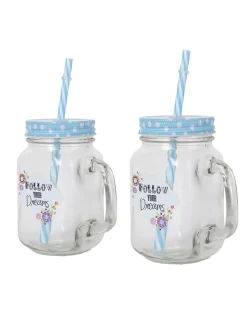 Mason Mug With Straw Set Of 2 (Each 450 Ml)
