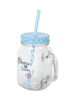 Mason Mug With Straw Set Of 2 (Each 450 Ml)