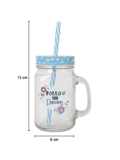 Mason Mug With Straw Set Of 2 (Each 450 Ml)