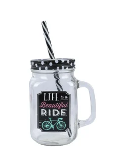 Mason Mug With Straw Set Of 2 (Each 450 Ml)
