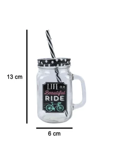 Mason Mug With Straw Set Of 2 (Each 450 Ml)
