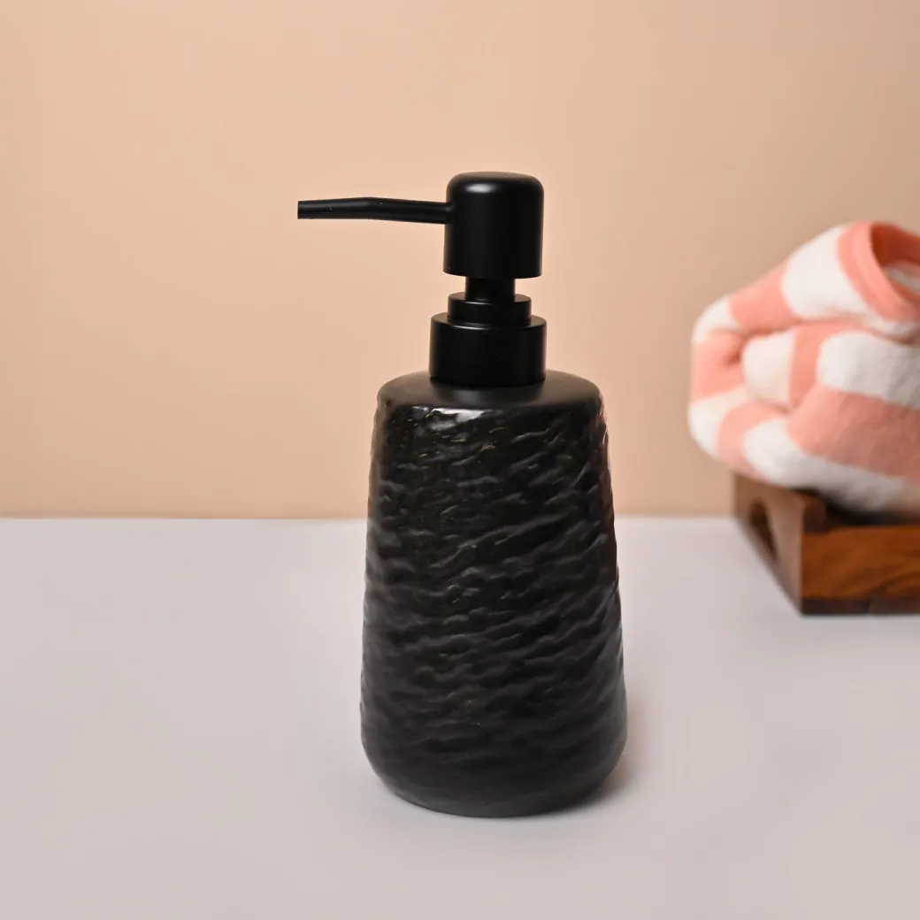 Matte Black Wavy Hammered Ceramic Soap Dispenser