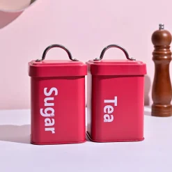 Matte Red Tea & Sugar Storage Jars