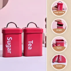 Matte Red Tea & Sugar Storage Jars