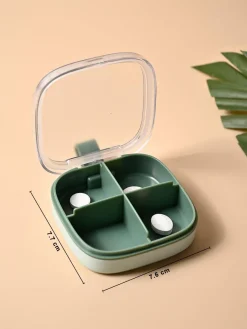Medicine Box with 4 Sections, Olive Green, Plastic