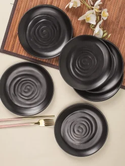 Melamine Black Round Quarter Plate (Set of 6)