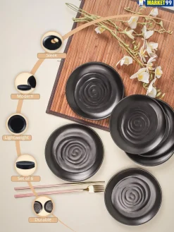 Melamine Black Round Quarter Plate (Set of 6)