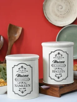 Metal Biscuite & Namkeen Jar Set - Each Ivory & 1700 Ml