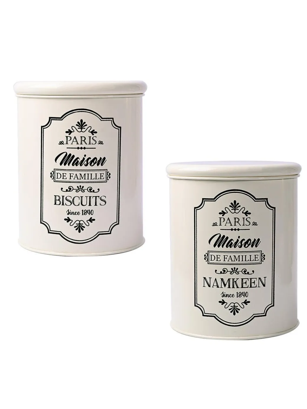 Metal Biscuite & Namkeen Jar Set - Each Ivory & 1700 Ml