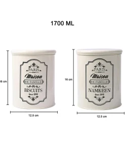 Metal Biscuite & Namkeen Jar Set - Each Ivory & 1700 Ml