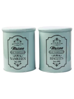 Metal Biscuite & Namkeen Jar Set - Green & Each 1700 Ml