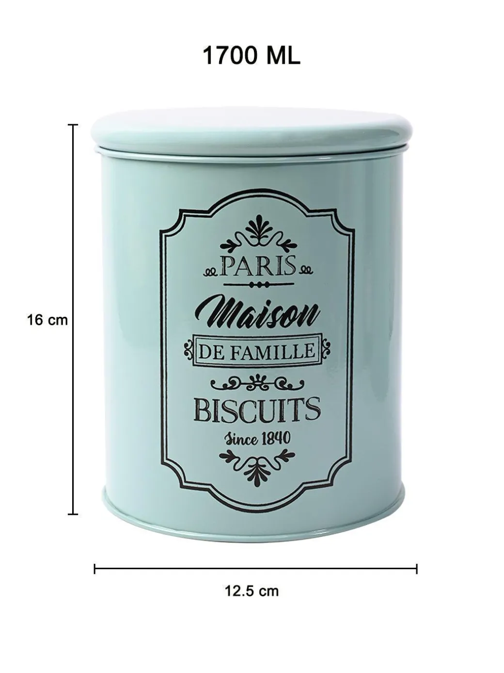 Metal Biscuite Jar - Green, 1700 Ml