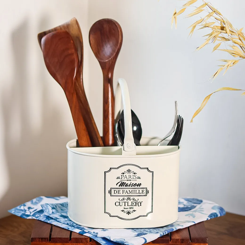 Metal Cutlery Holder - ivory