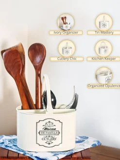 Metal Cutlery Holder - ivory