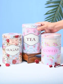 Metal Jar Set Of 3 - Multi Color, 900Ml
