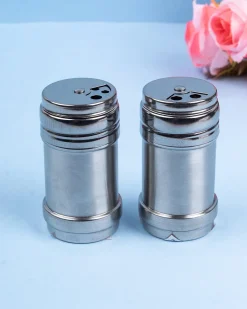 Metal Salt & Pepper Shakers, Silver, Stainless Steel, Set of 2