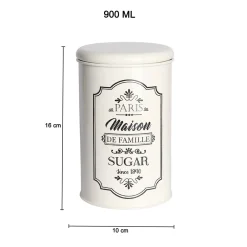 Metal Sugar Jar - Ivory & 900 Ml