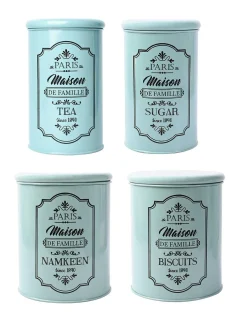 Metal Tea & Sugar Jar (Each 900 Ml) + Cookie & Namkeen Jar (Each 1700 Ml) - Green, Set Of 4