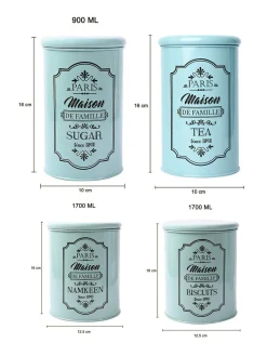 Metal Tea & Sugar Jar (Each 900 Ml) + Cookie & Namkeen Jar (Each 1700 Ml) - Green, Set Of 4