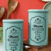 Metal Tea & Sugar Jar Set - Green & Each 900 Ml