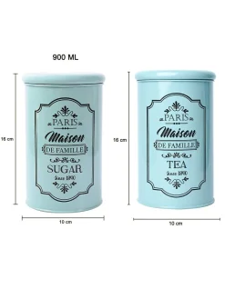Metal Tea & Sugar Jar Set - Green & Each 900 Ml