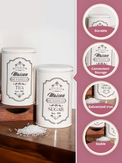 Metal Tea & Sugar Jar Set - Each Ivory & 900 Ml