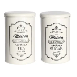 Metal Tea & Sugar Jar Set - Each Ivory & 900 Ml