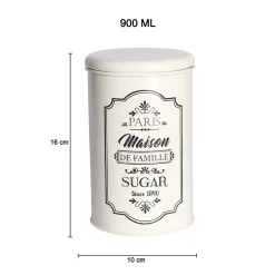 Metal Tea & Sugar Jar Set - Each Ivory & 900 Ml