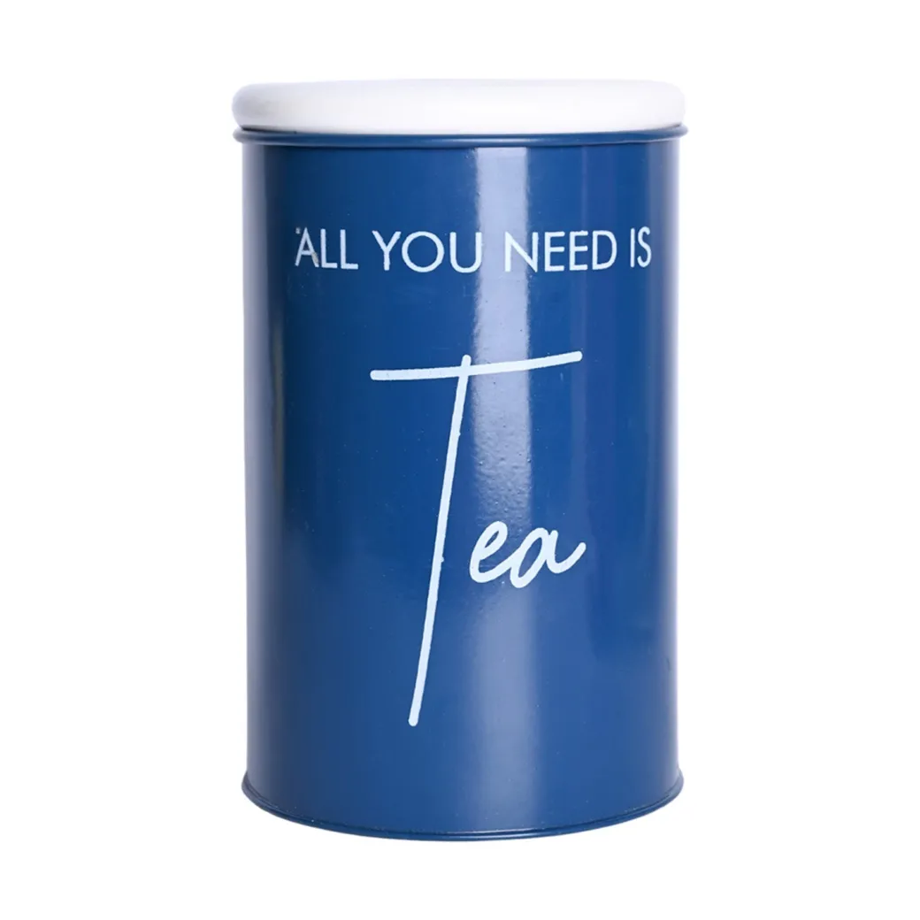 Metal Tea Storage Jar - Blue, 900 Ml (Chai Patti Conatiner)