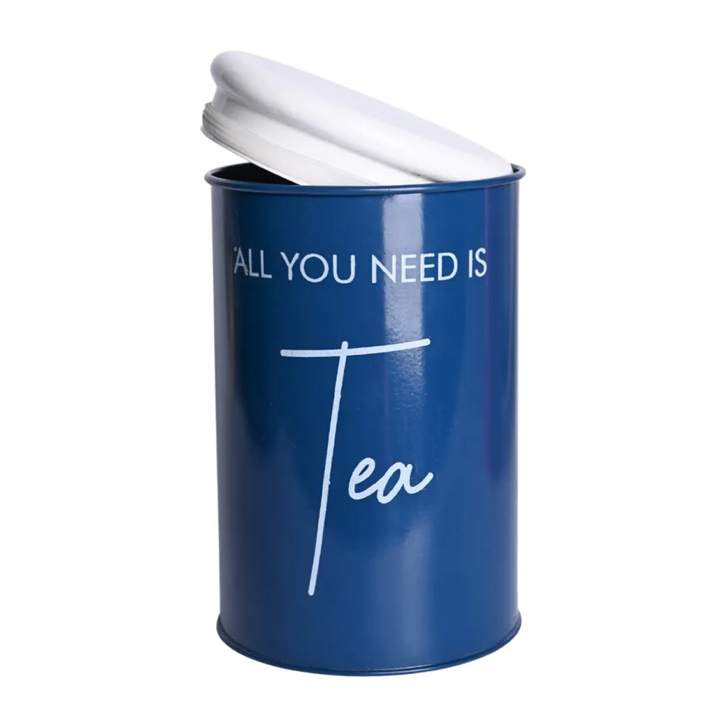 Metal Tea Storage Jar - Blue, 900 Ml (Chai Patti Conatiner)