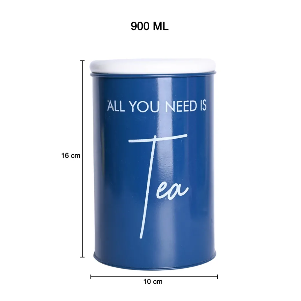 Metal Tea Storage Jar - Blue, 900 Ml (Chai Patti Conatiner)
