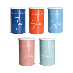 Metal Tea, Sugar, Coffee, Cookie & Snack Jar - Set Of 5 & Each 900 Ml