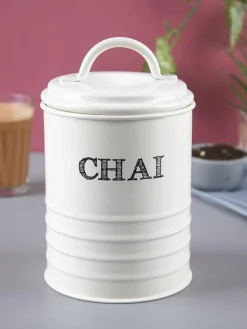 Mild Steel White Cylindrical Chai Jar (800 ML)