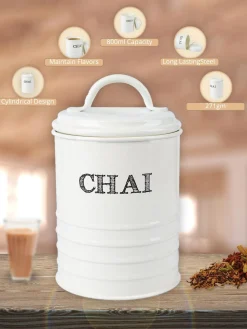 Mild Steel White Cylindrical Chai Jar (800 ML)