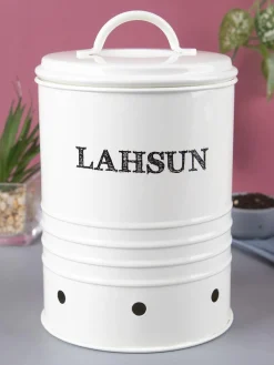 Mild Steel White Cylindrical Lahsun Jar